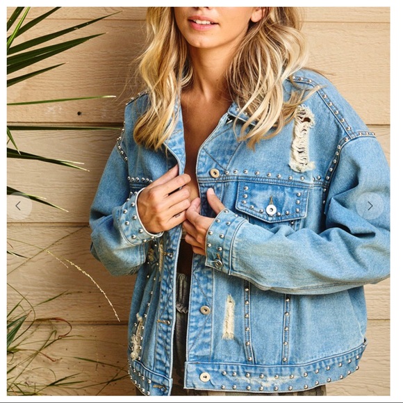 Most Fabulous Retro Studded washed distressed denim jacket - Picture 7 of 7